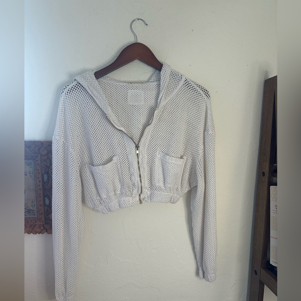 FP Movement White Mesh Zip Up Hoodie